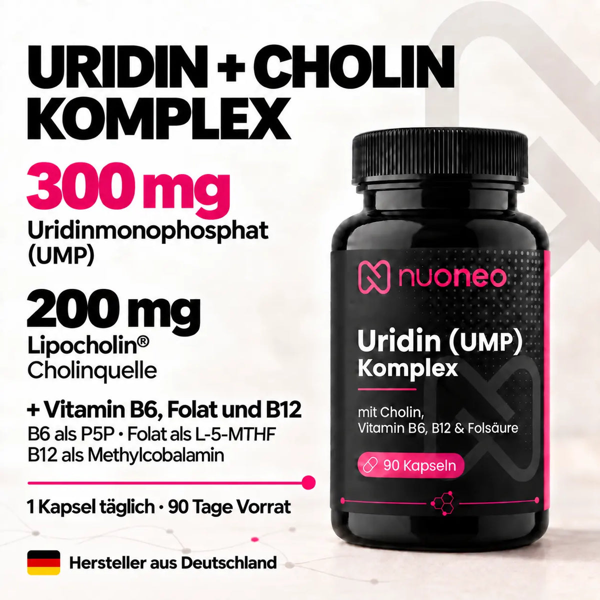 Uridin und Cholin Komplex mit 300 mg Uridinmonophosphat und 200 mg Lipocholin – Hersteller aus Deutschland