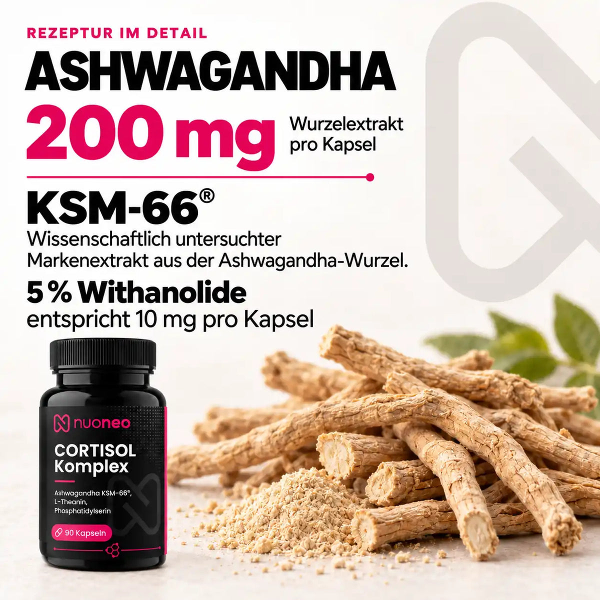 Cortisol Komplex mit 200 mg Ashwagandha KSM-66 Wurzelextrakt und 5 Prozent Withanoliden
