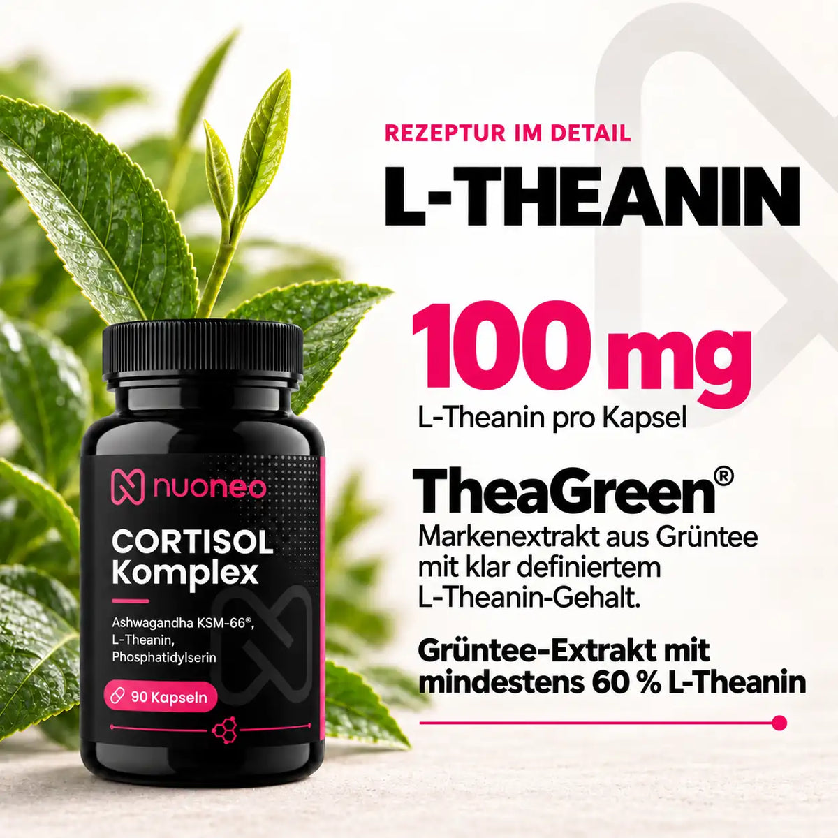 Cortisol Komplex mit 100 mg L-Theanin aus TheaGreen Grüntee-Extrakt
