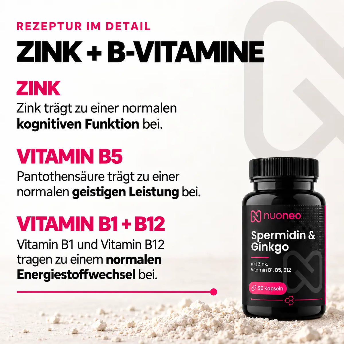 Spermidin Ginkgo Kapseln mit Zink und den Vitaminen B1, B5 und B12