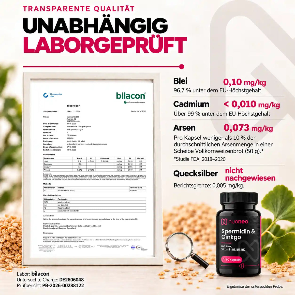 Laborbericht zu Spermidin 6 mg Kapseln vom akkreditierten Labor