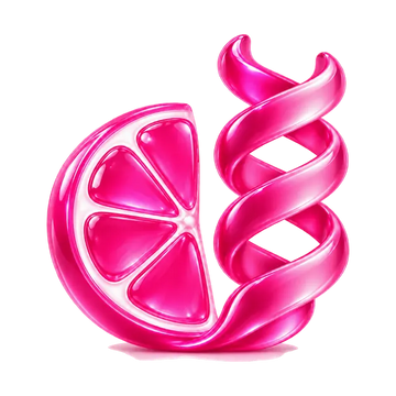 Stilisierte magentafarbene Zitronenhälfte neben einer Kollagenhelix