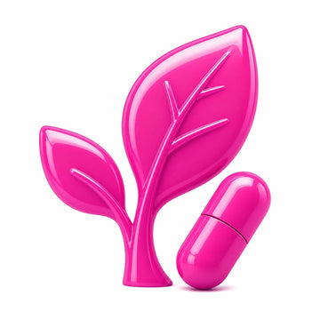 3D-Kapsel mit Blättern als Symbol für eine vegane HPMC-Kapselhülle