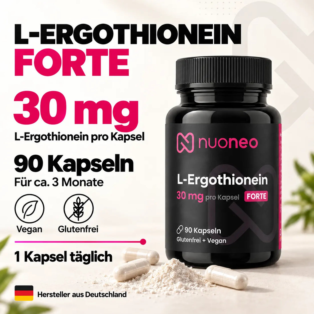 nuoneo L-Ergothionein Forte 30 mg mit 90 veganen Kapseln